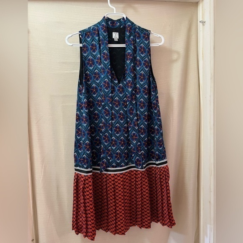 🔴 Tristan pleated skirt tie neck detail womens dress size xs summertime
